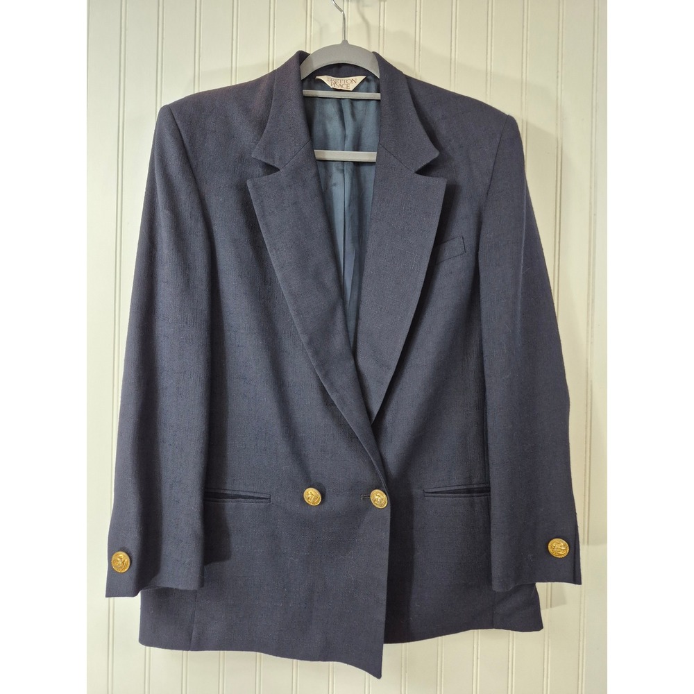 Vintage Bretton Place Navy Double Breasted Blazer Gold Buttons 12 Nautical